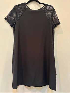 SHEIN Black Lace Sleeve Shift Dress - Sheer Detail